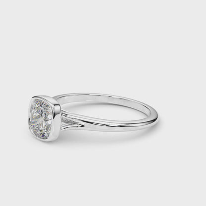 IGI Lab-Grown Cushion Diamond Bezel Set Solitaire Engagement Ring, D Color VVS Clarity