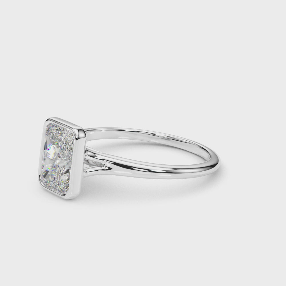 Lab-Grown Radiant Cut Diamond Bezel Set Solitaire Engagement Ring. 