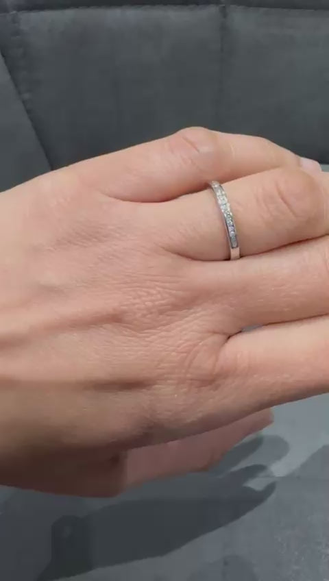 18K White Gold Channel Set Half Eternity Ring in Round Natural Diamond