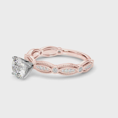 Round Lab Grown Diamond Vintage Inspired Engagement Ring for Her