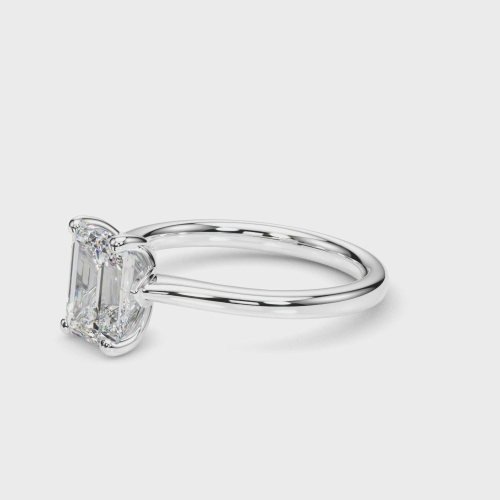 Lab-Grown D-VVS Emerald Cut Diamond Four Prong Solitaire Engagement Ring