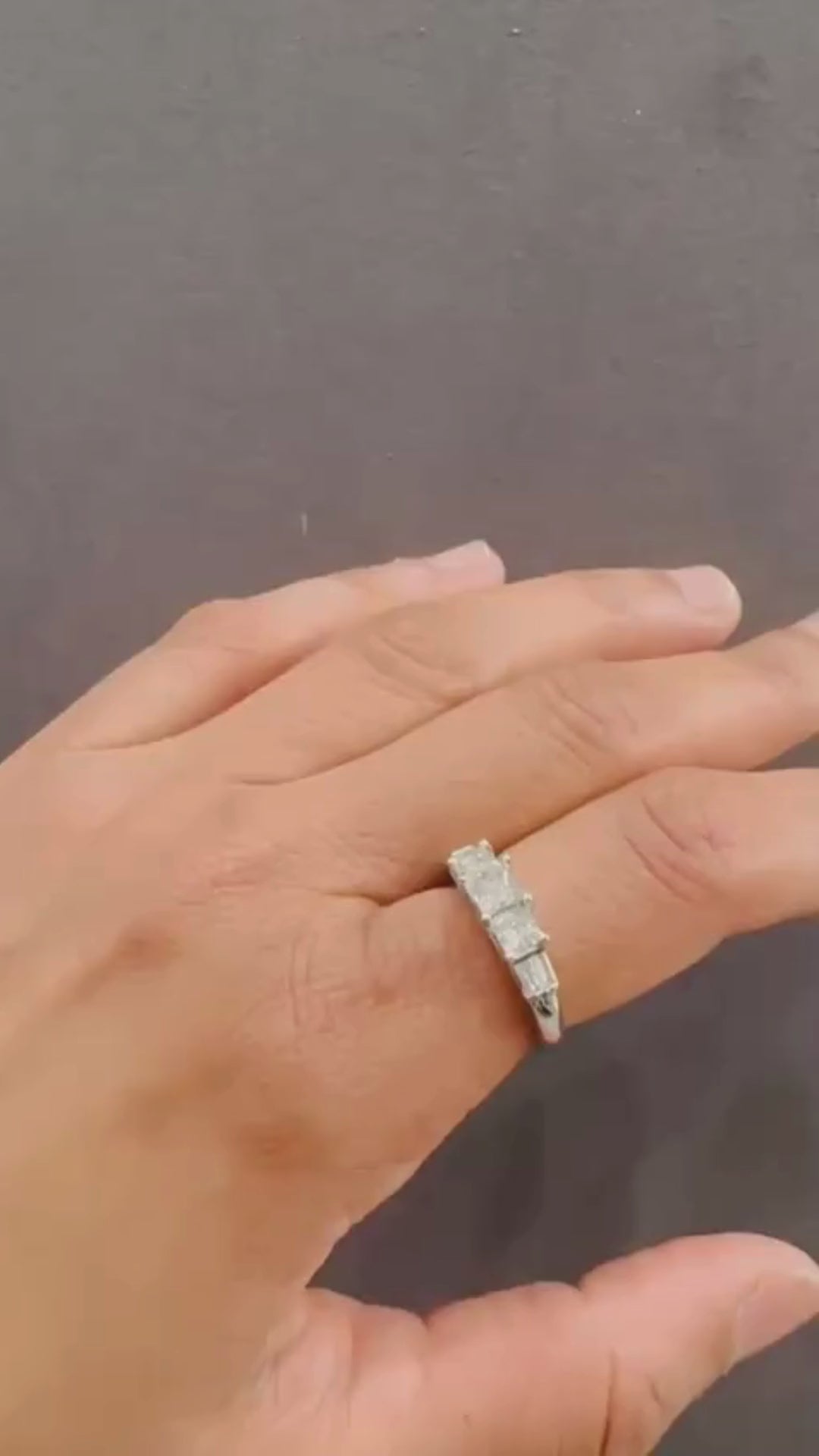 Princess Cut Natural Diamond Trilogy Engagement Ring with Baguette Sides 14K White Gold