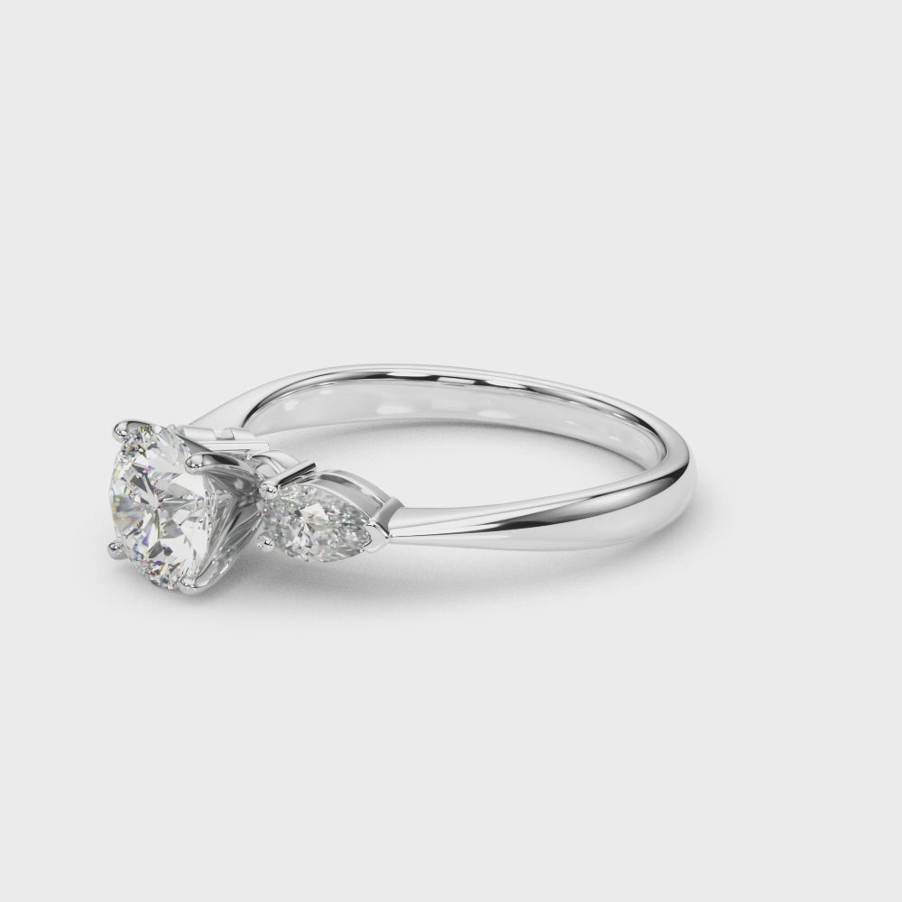 Pear & Round Cut Diamond 3-Stone Engagement Ring
