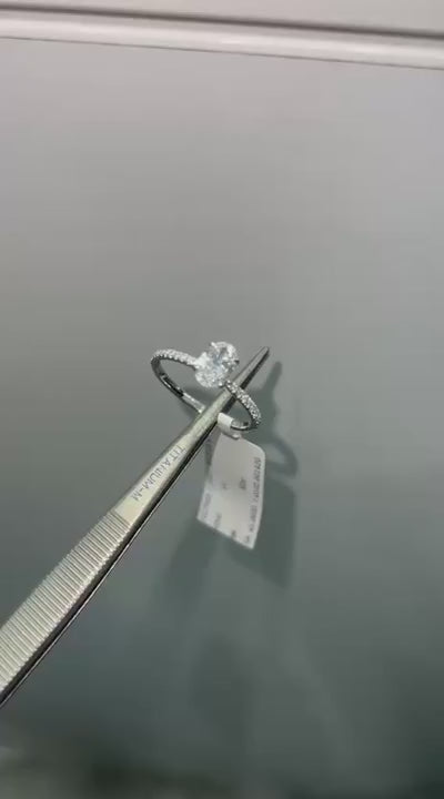 Lab Grown Oval Cut Diamond Solitaire Engagement Ring with Side Stones in 9K White Gold