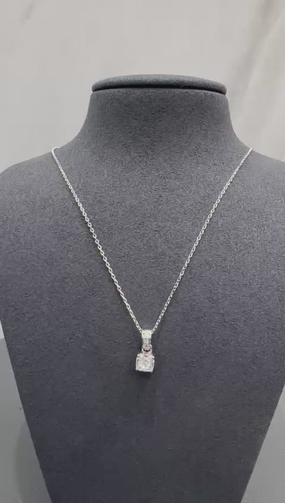 1.07Ct Cushion Cut Lab Grown Diamond Solitaire Pendant in 18K White Gold