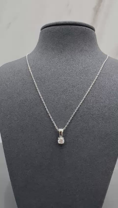 Runder Solitär-Anhänger mit 0,40 Karat Naturdiamant, gefertigt aus 9-karätigem Weißgold