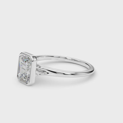 IGI Lab-Grown D-VVS Emerald Cut Diamond Bezel Set Solitaire Engagement Ring Gift For Her.