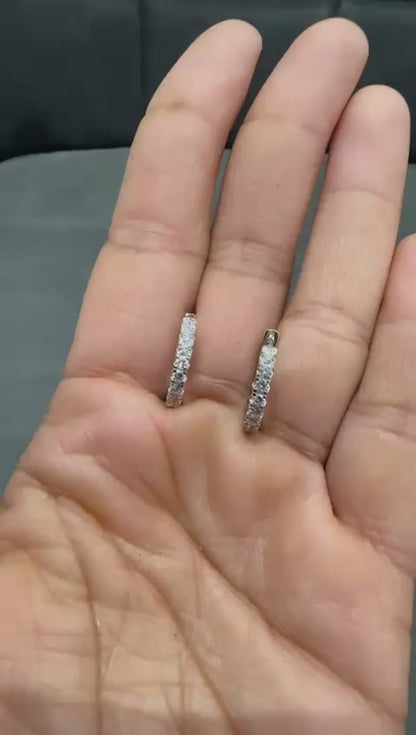 Round Cut Lab Grown Diamond Micro Pave Set Huggie Hoop Earring in 9K White Gold