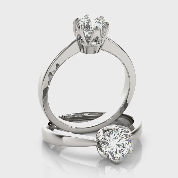 Bague de fiançailles solitaire à 6 griffes en diamant rond cultivé en laboratoire IGI, cadeau pour elle.