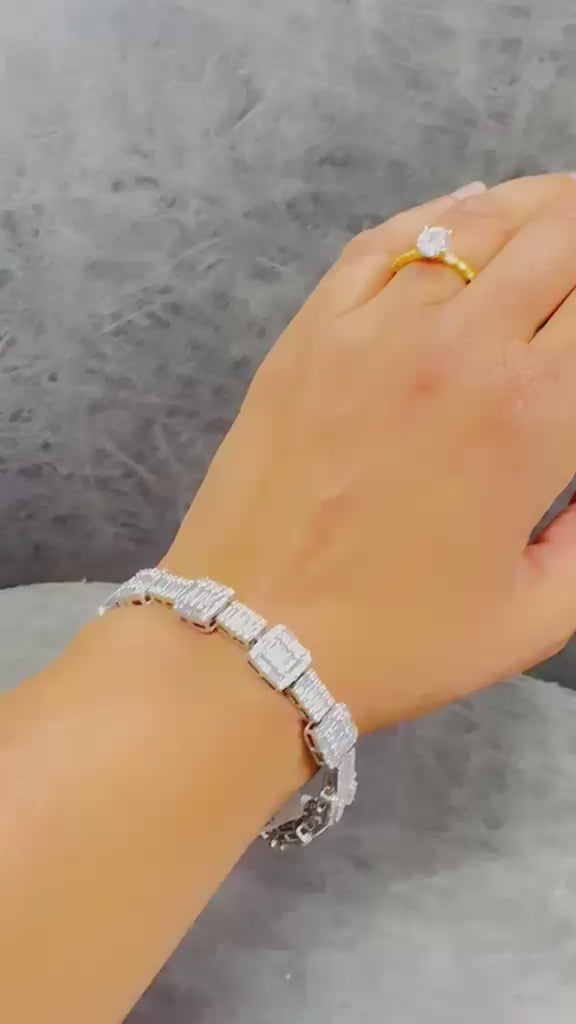 WGI 10.50ct Round & Baguette Natural Diamond Bracelet 18K White Gold Ready To Ship
