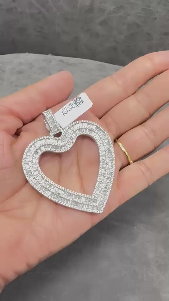 WGI 5.12Ct Natural Baguette & Round Diamond Designer Pendant 9k White Gold Ready To Ship