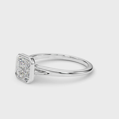 Lab-Grown Asscher Cut Diamond Bezel Set Solitaire Engagement Ring, D Color VVS Clarity