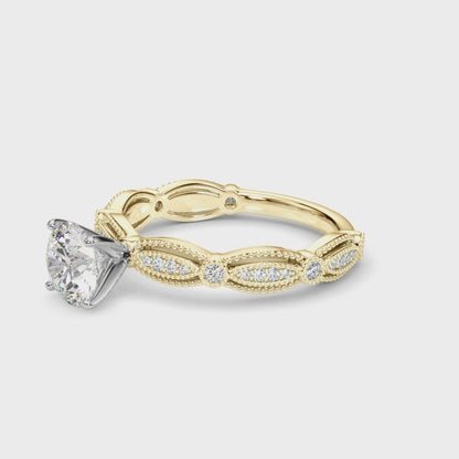 Round Lab Grown Diamond Vintage Inspired Engagement Ring for Her