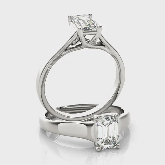 Lab-Grown Emerald Cut D-VVS Diamond Classic Four-Prong Solitaire Engagement Ring. 