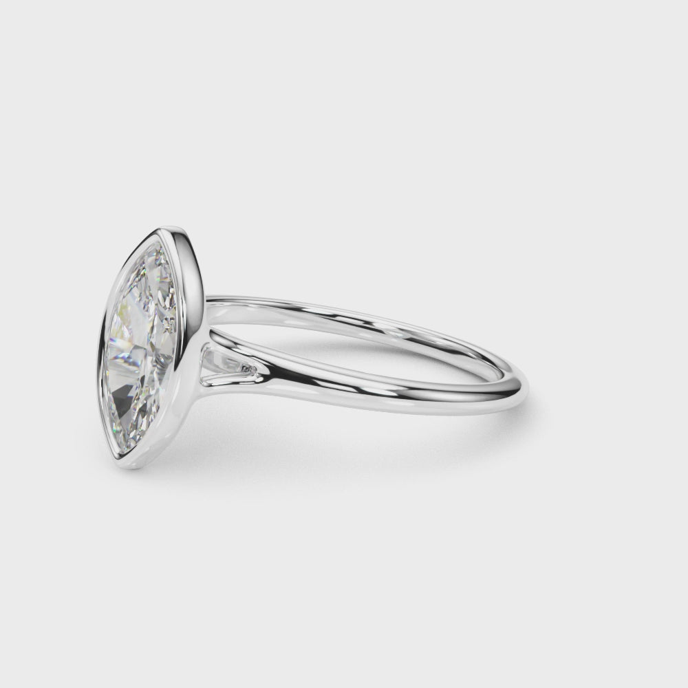 Lab-Grown Marquise Cut Diamond Bezel Set Solitaire Engagement Ring. 