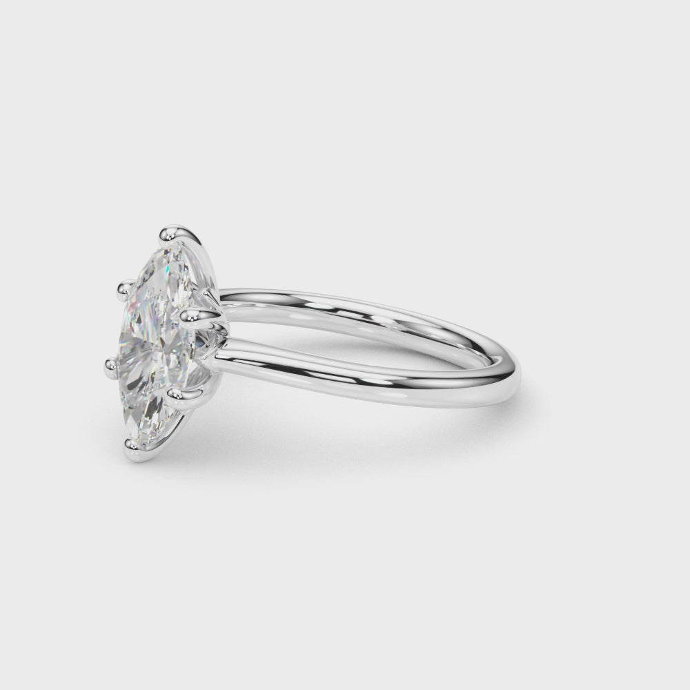 Lab-Grown Marquise Cut Diamond  Floral Six-Prong Solitaire Engagement Ring. 