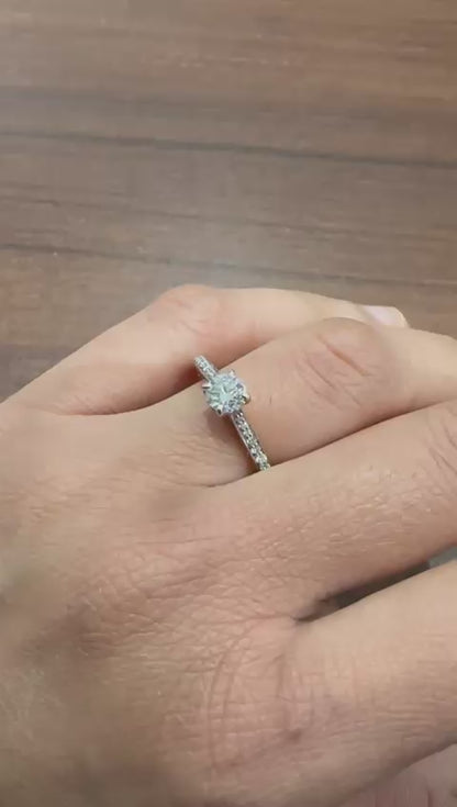 Solitaire Round Cut Moissanite Halo Engagement Ring in 9K Yellow Gold