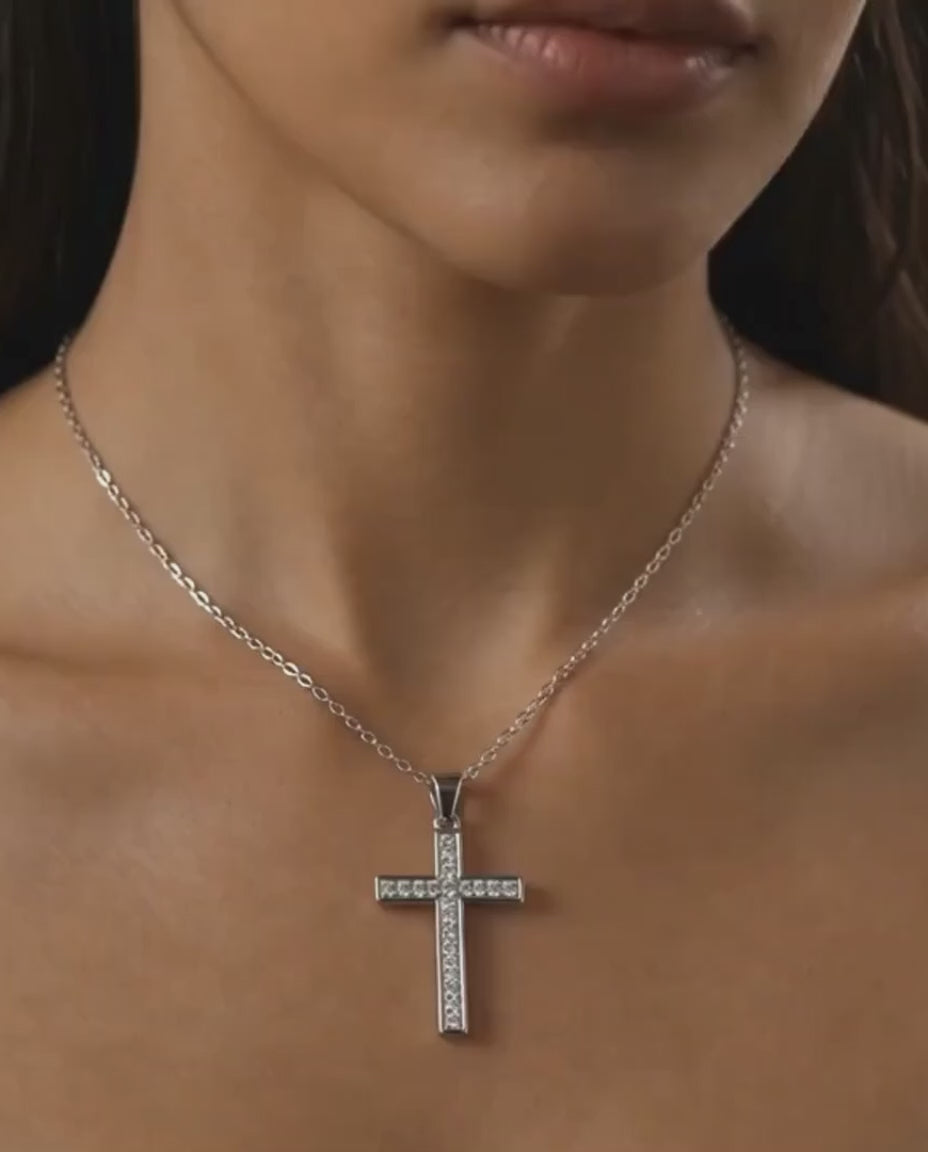 1Ct Lab Diamond Cross Pendant Necklace in 9K Gold