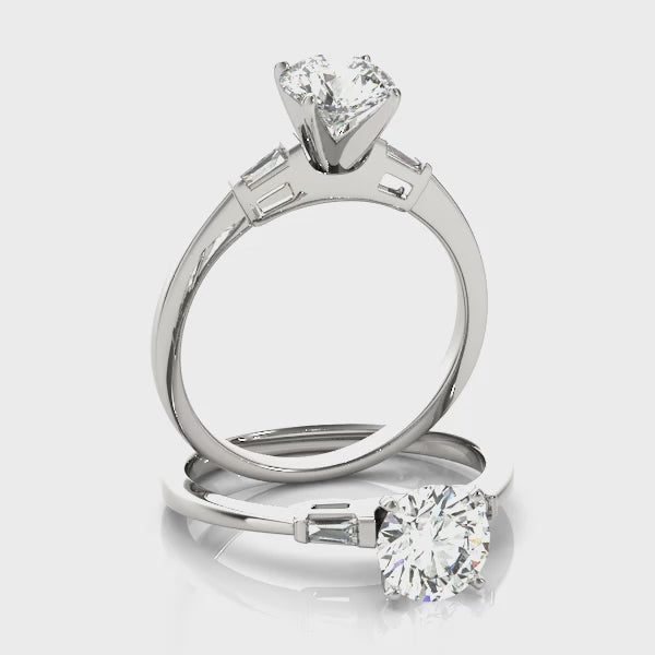 Baguette & Round Cut Diamond 3-Stone Ring