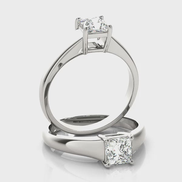 IGI-Labor-Grown D-VVS Prinzessschliff-Diamant-Solitär-Verlobungsring mit gedrehter Krappenfassung.