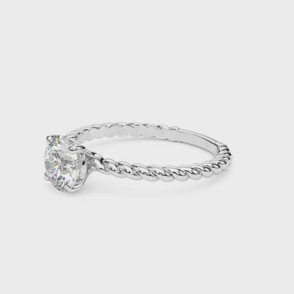 IGI Lab-Grown Round Cut Diamond Twisted Rope 4-Prong Setting Engagement Ring.