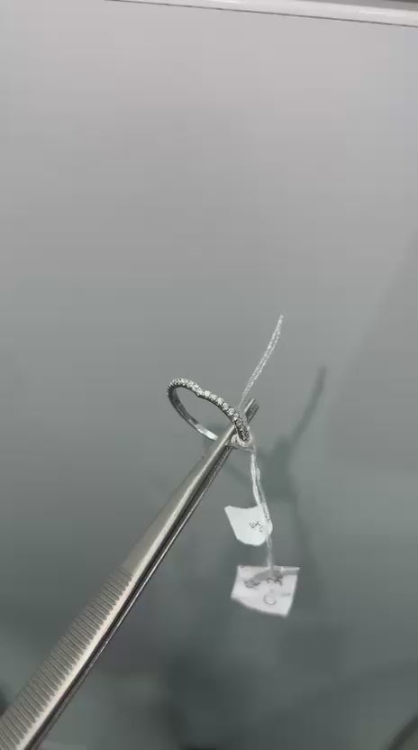 9K white gold curved band, Diamond stacking wedding ring, Natural diamond wave band