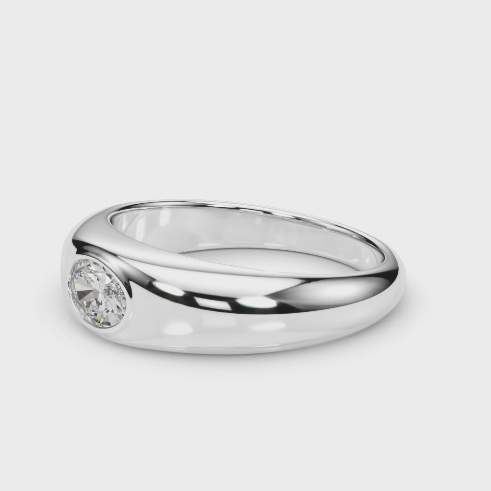 Bague de fiançailles solitaire sertie d'un diamant ovale de laboratoire IGI, serti clos horizontal