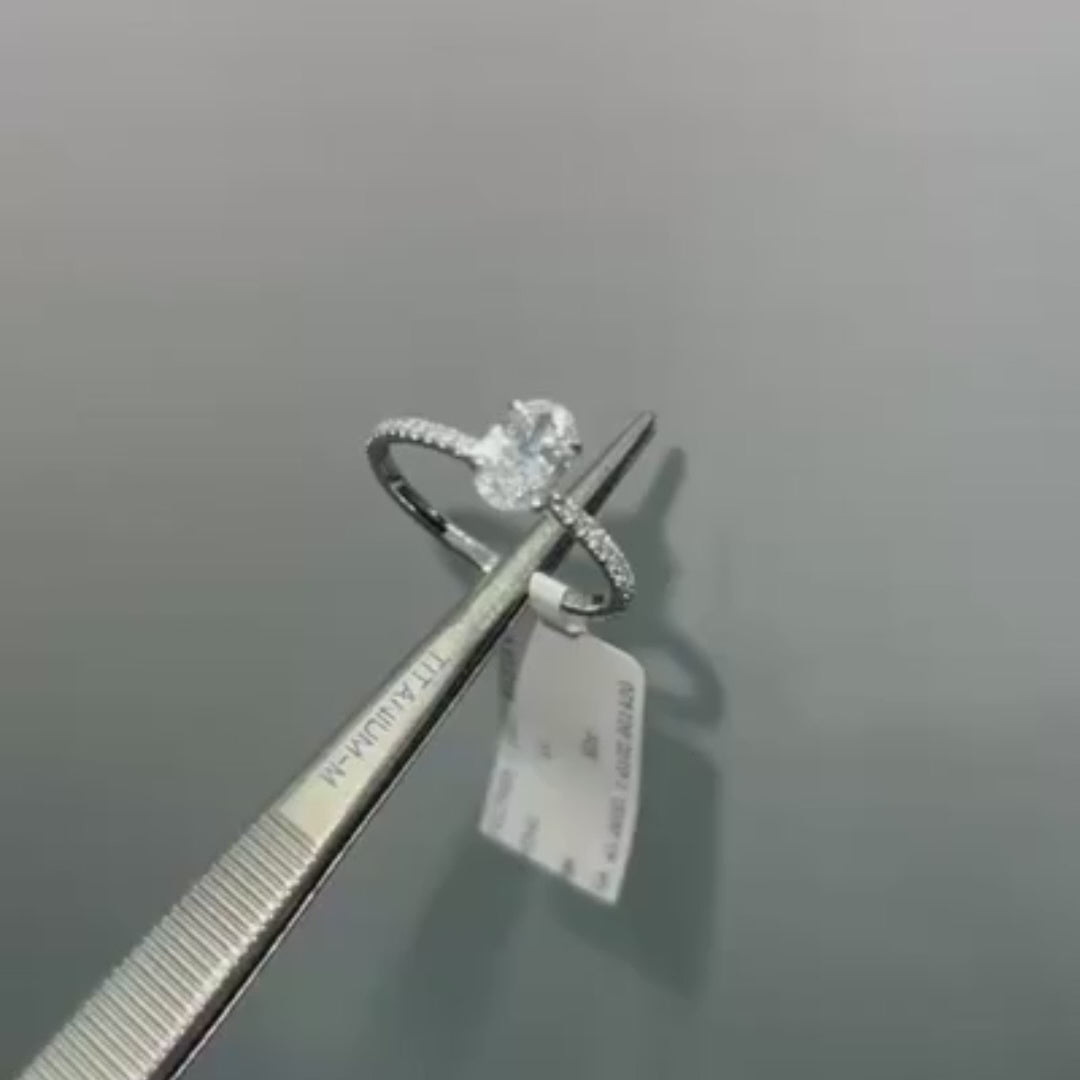 Lab Grown Oval Cut Diamond Solitaire Engagement Ring with Side Stones in 9K White Gold