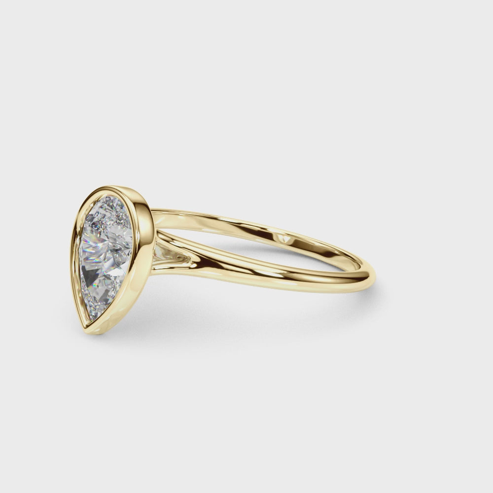 Bague de fiançailles solitaire sertie d'un diamant poire cultivé en laboratoire IGI, couleur D, pureté VVS