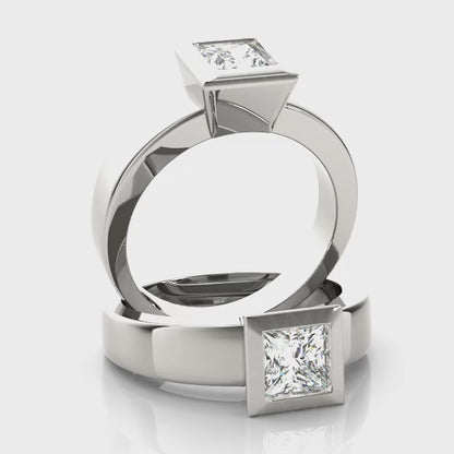 Modern Princess Cut Lab-Grown Diamond D-VVS Solitaire Bezel Set Engagement Ring