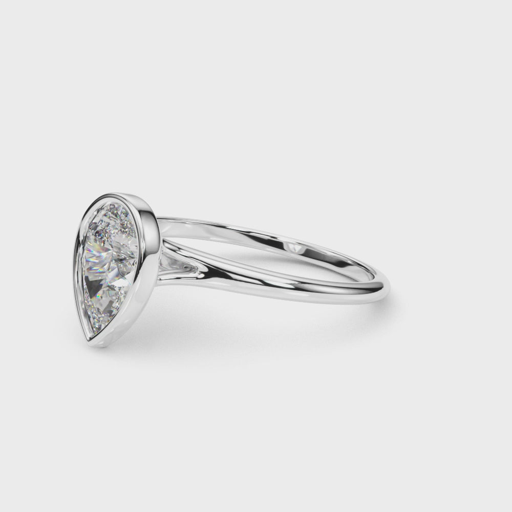 Bague de fiançailles solitaire sertie d'un diamant poire cultivé en laboratoire IGI, couleur D, pureté VVS