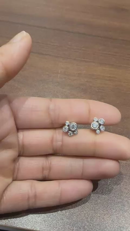 Natural Diamond 1.00 Carat Bezel Set Bubble Stud Earrings in 18K White Gold