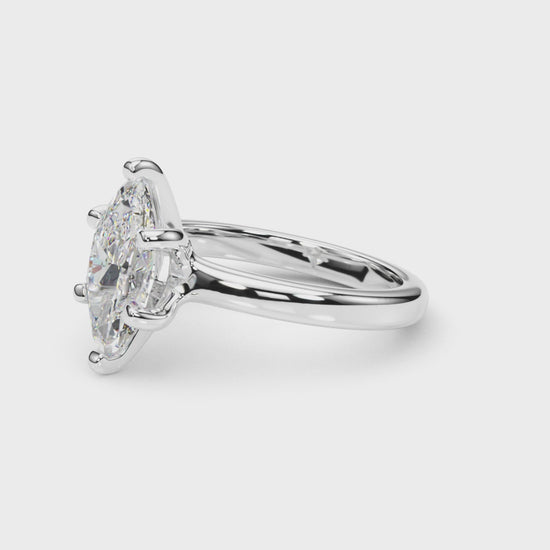 Lab-Grown D-VVS Marquise Cut Diamond Solitaire Engagement Ring. 