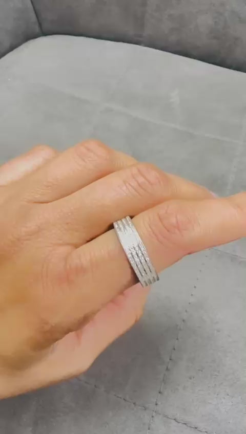 elegant Multi Row Diamond Wedding Ring, High Sparkle Micro Pavé Platinum Band