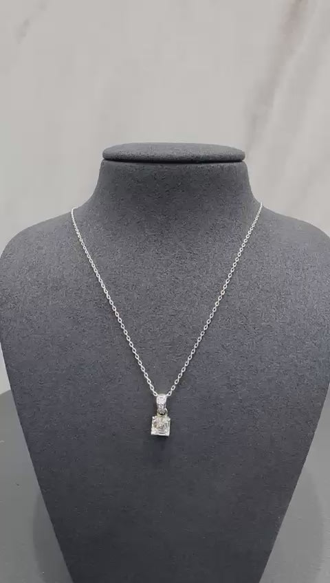 Pendentif solitaire en or blanc 18 carats serti d'un diamant de laboratoire taille Asscher