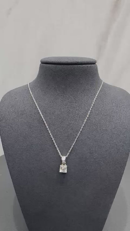 Lab Grown Diamond Asscher Cut Solitaire Pendant in 18K White Gold