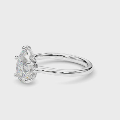 IGI Lab-Grown Pear Diamond 5 Claw Solitaire Engagement Ring, D Color VVS Clarity