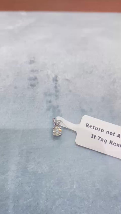 14K White Gold Double Loop Round Solitaire Natural Diamond Pendant