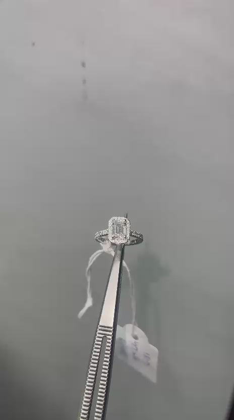 Bague de fiançailles avec halo de diamants ronds de laboratoire - argent 925 - DE/VS