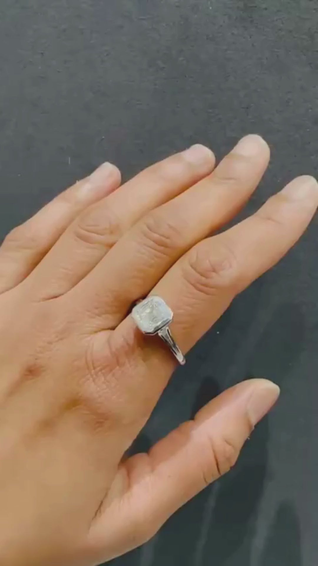 Asscher Cut Lab Grown Diamond Bezel Set Solitaire Ring in 9K White Gold | Bezel Set