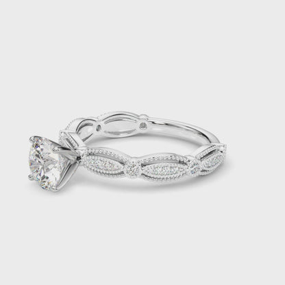 Round Lab Grown Diamond Vintage Inspired Engagement Ring for Her
