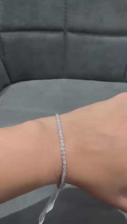 Lab Grown Diamond Round Cut Bezel Set Diamond Tennis Bracelet in 9K White Gold