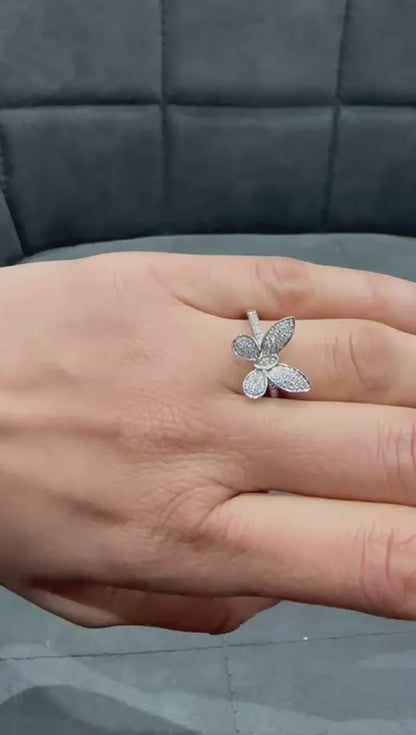 0.35Ct Natural Diamond butter Fly Art Ring Crafted in 9k White Gold