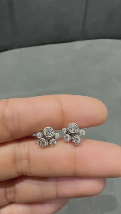 Natural Diamond 1.00 Carat Bezel Set Bubble Stud Earrings in 18K White Gold