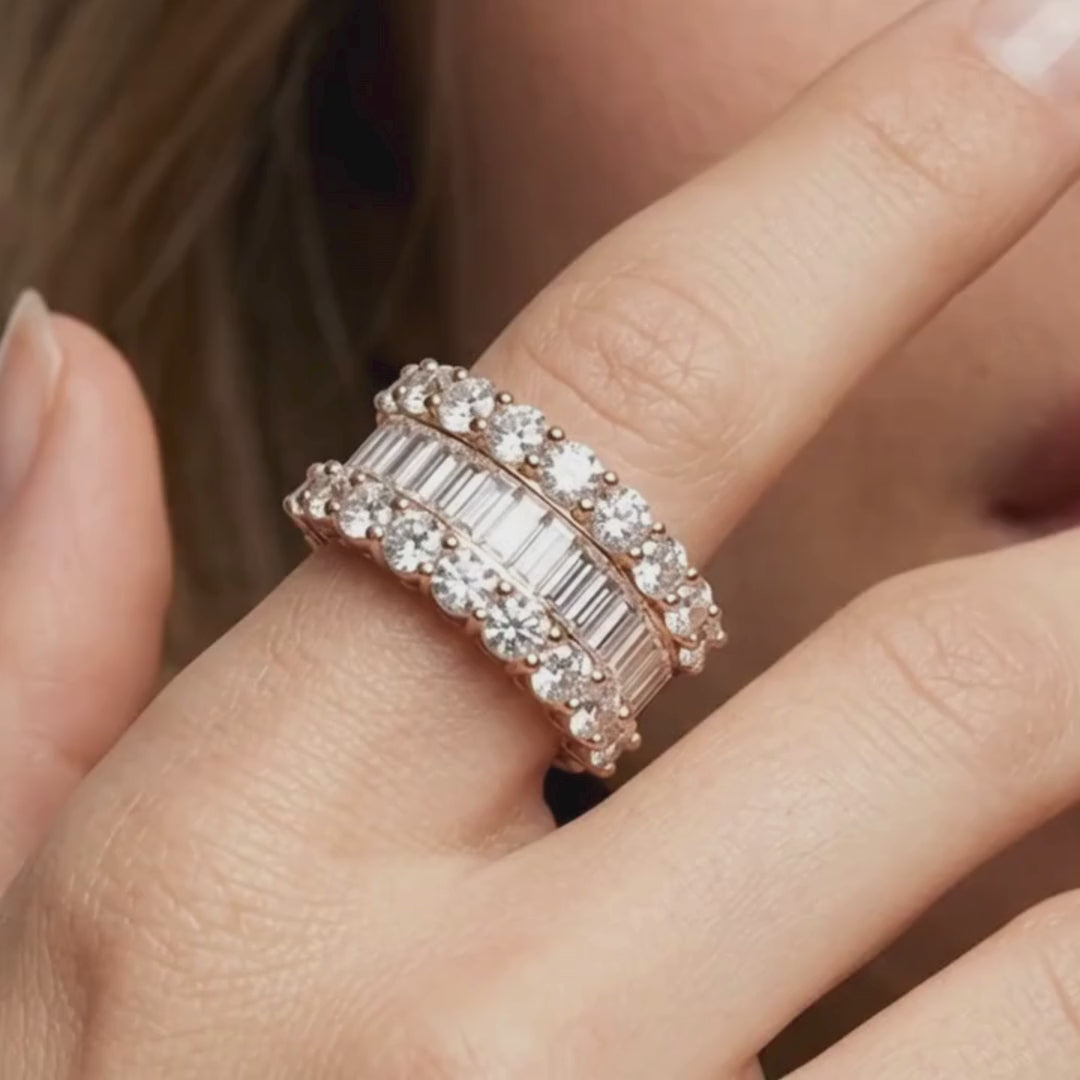 Baguette and Round Brilliant Diamond Platinum Half Eternity Ring