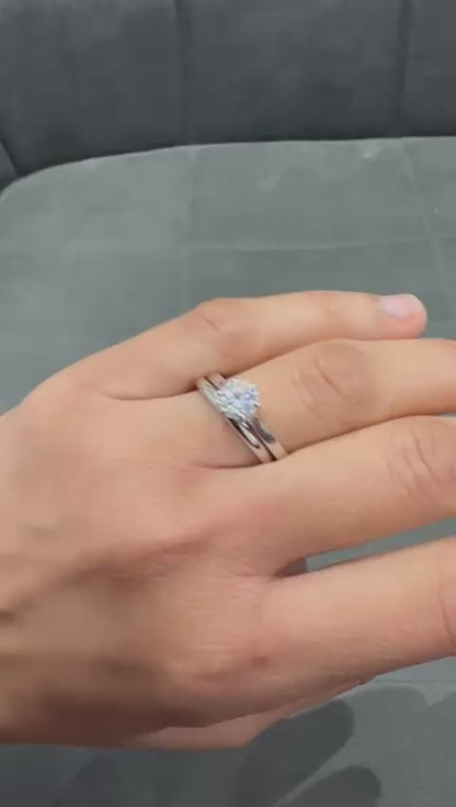 1.0Ct Six Prong Solitaire Wedding Ring Set Crafted in 9K White Gold