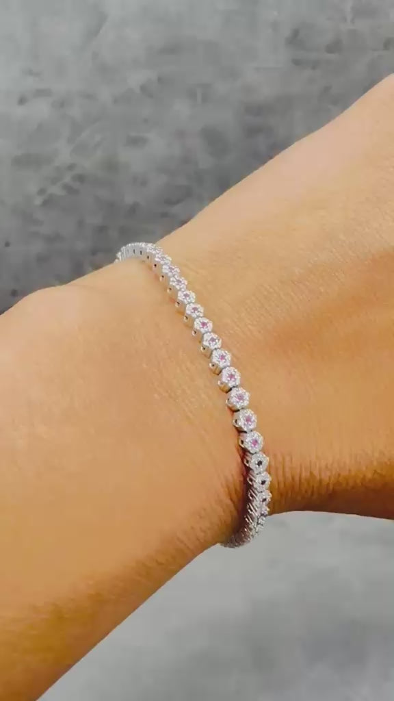 WGI 1.49ct Natural Ruby & Diamond Cluster Bracelet, 9K White Gold Ready To Ship