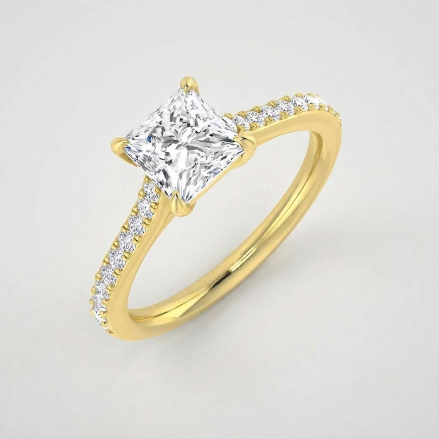Princess Cut Diamond Engagement Ring Birthday Gift Pave Band Gold