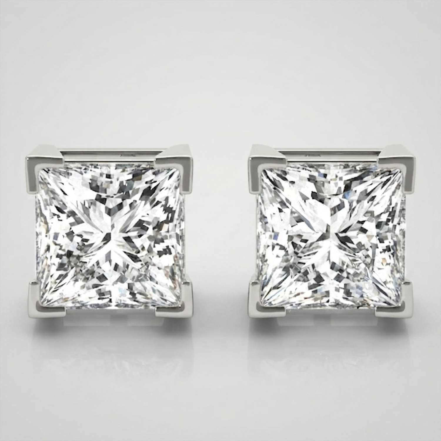 Princess Cut Diamond Stud Earrings Anniversary Gift D VVS Gold