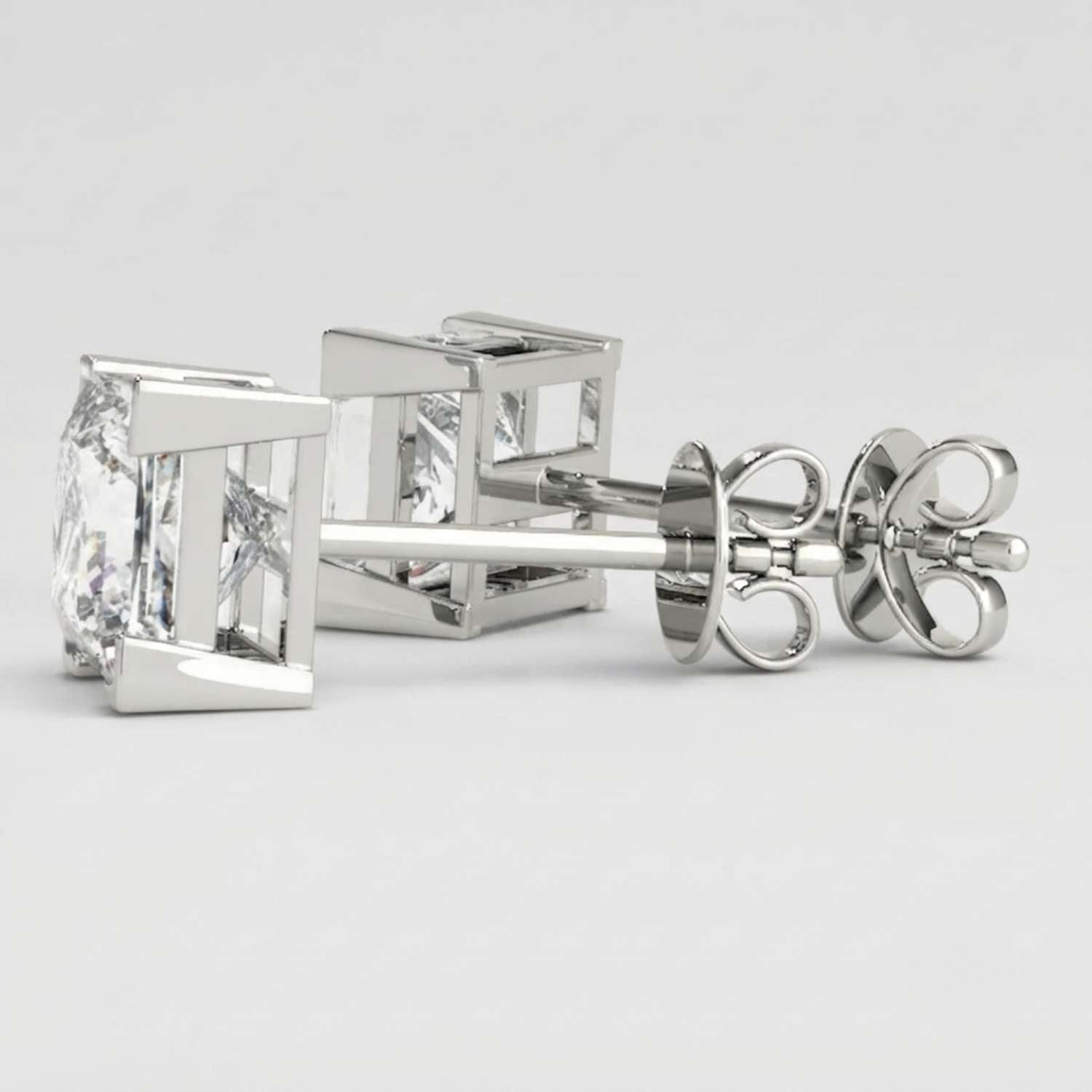 Princess Cut Diamond Stud Earrings Birthday Gift Platinum Studs